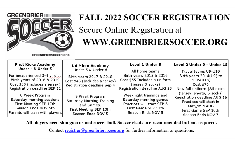 Fall Registration Opens July 15th