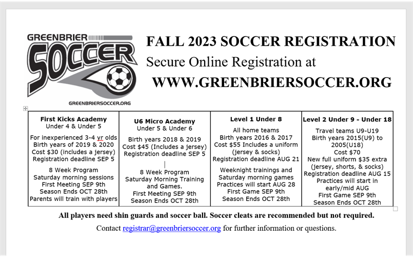 Fall Registration Is Open